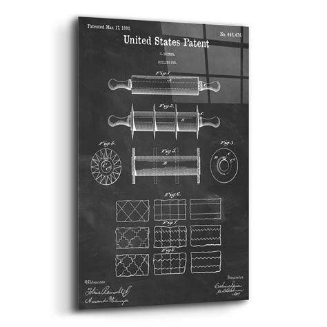 17 Stories Rolling Pin Blueprint Patent Chalkboard Graphic Art On