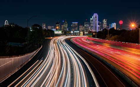 Download Wallpaper 3840x2400 Road Glow Buildings Long Exposure City