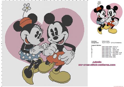 Pattern cross stitch patterns free wedding cross stitch cross stitching mickey and friends mouse king minnie stitch character perler patterns. Disney Mickey Mouse and Minnie avec le coeur rose point de ...