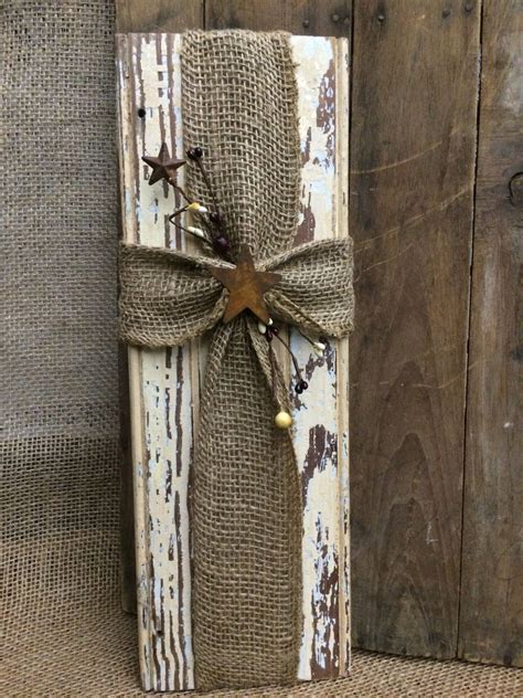 Rustic Wood Burlap Cross Wall Decor By Mazziegracedesigns