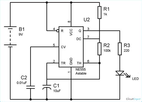 The circuit latches in either the q state or its refer block diagram of 555 timer ic given above: 555 Timer Astable Circuit Diagram