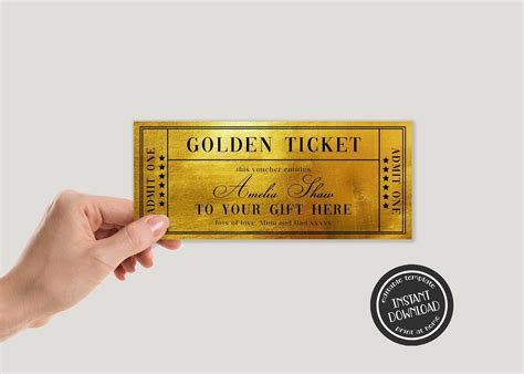 Birthday Surprise, Surprise Gifts, Golden Ticket Template, Gold Ticket