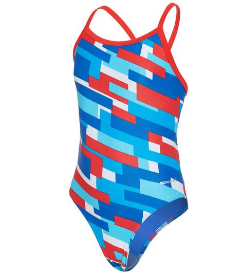 Sporti Cubism Usa Thin Strap One Piece Swimsuit Youth 22 28 Redwhite