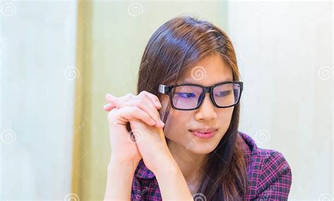 beautiful chinese girl wearing glasses stock image image of face portrait 74152137