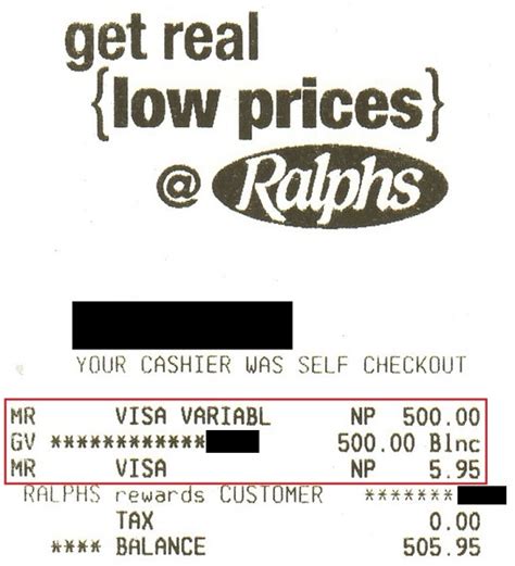 * ralphs rewards card gives your 5 dollar free groceries at your every 1 thousand point savings. $500 Visa Gift Cards for 95 Cents at Ralphs (Possibly other Kroger Grocery Stores)