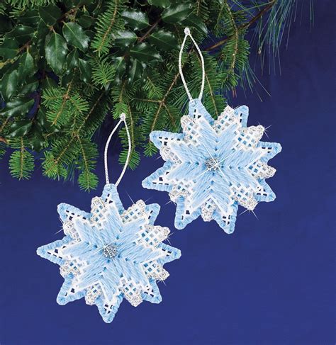 Snowflake Ornaments Plastic Canvas Kit In 2020 With Images Plastic