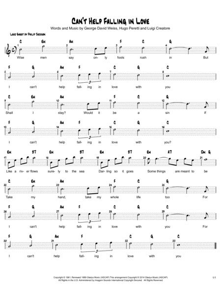 Cant Help Falling In Love C Major Free Music Sheet