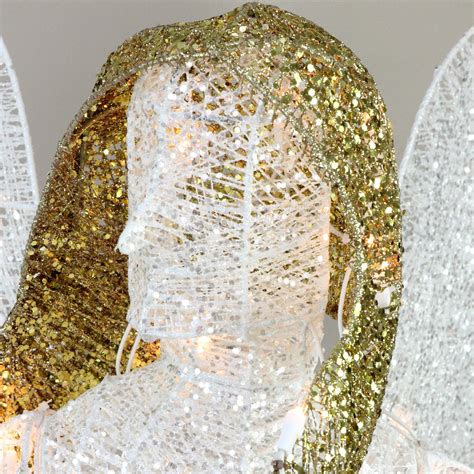 48 Led Lighted White And Gold Glittered Angel Christmas Outdoor