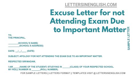 Excuse Letter For Not Attending Exam Due To Important Matter Excuse