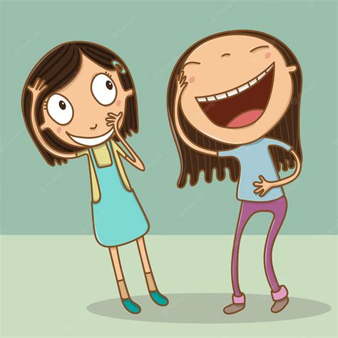 Premium Vector A Cartoon Of Two Girls Laughing