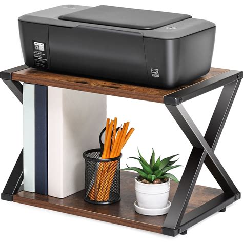 Fitueyes Desktop Printer Stand 2 Tiers Wood Desk Organizer Storage Book