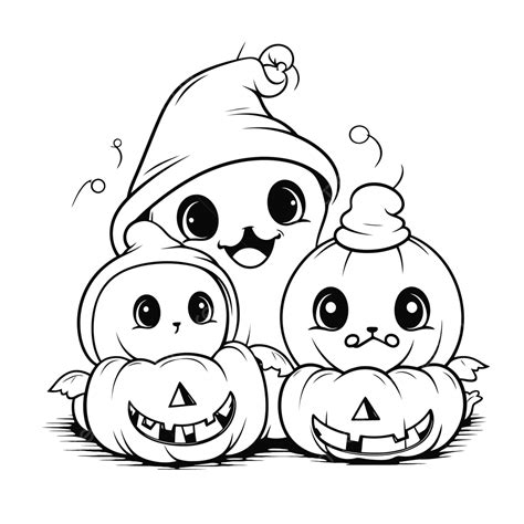 Funny Halloween Coloring Pages With Cute Pumpkins Outline Sketch