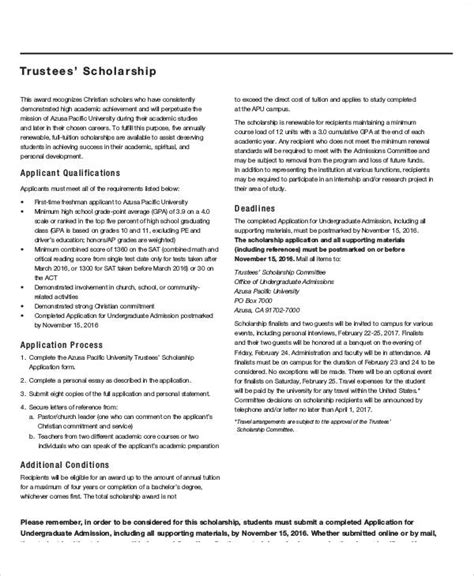 Free 6 Sample Scholarship Application Essay Templates In Ms Word Pdf