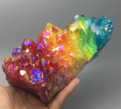 Aura Quartz Crystals Titane Bismuth Cluster Rainbow 16 X 7 Cm 1020