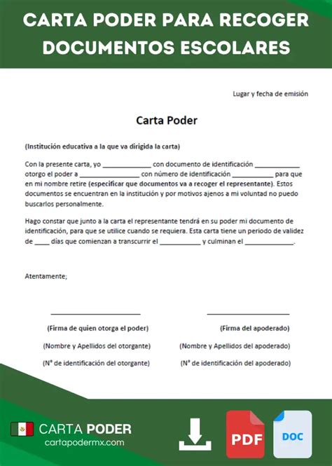 ᐅ Carta Poder para Recoger Documentos Escolares