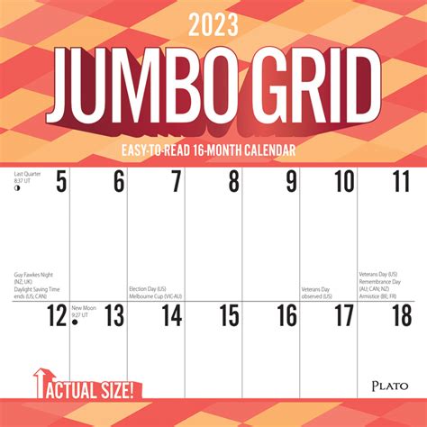 Jumbo Grid Large Print 2023 Square Wall Calendar Plato Calendars