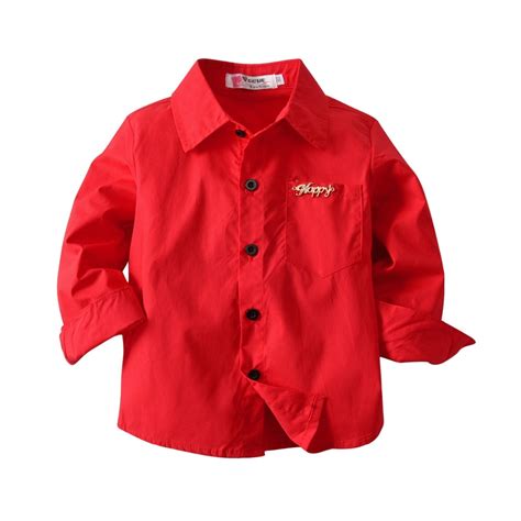 Blouse Boys Red Shirt For Boys Kids Long Sleeve Toddler Boy Shirts