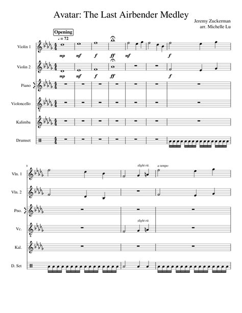Avatar The Last Airbender Medley Sheet Music For Piano Violin Cello