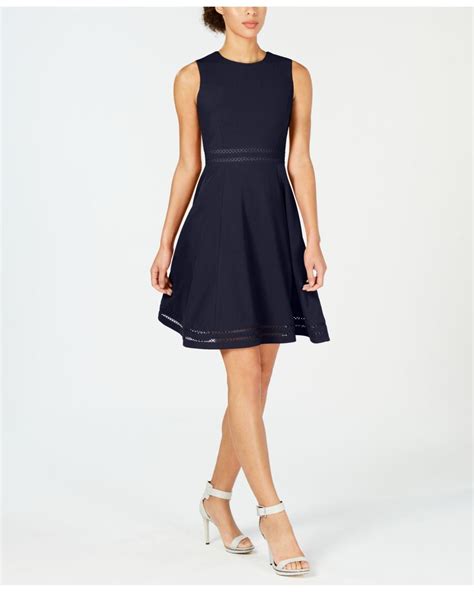Calvin Klein Illusion Trim Fit And Flare Dress In Blue Lyst