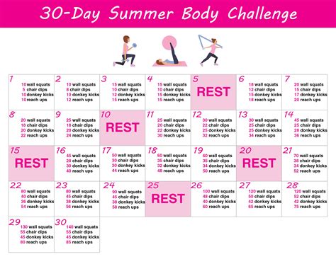 30 Day Summer Body Challenge Free Printable Workout Schedule Body