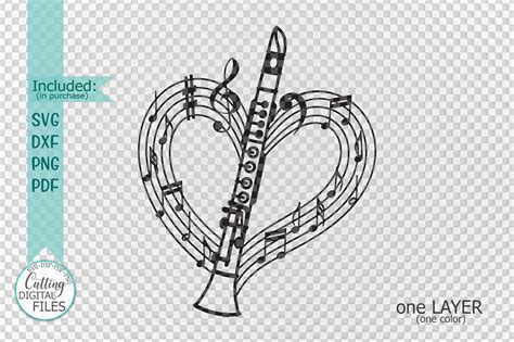 Clarinet Musical Heart Shape Svg Laser Cut Out Template By Kartcreation