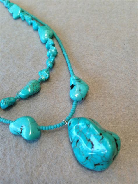 Free Shipping Turquoise Double Strand Necklace With Nuggets