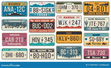Abstract Usa States License Plates Colorful Retro Car License Number