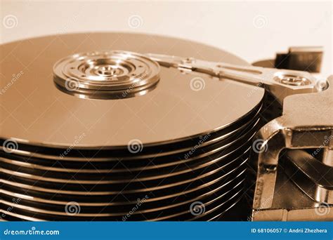 Old Retro Open Hard Disk Drive Thick Stack Of Ten Platters And Stock