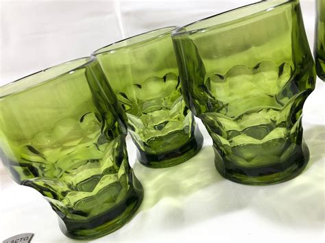 Vintage Avacado Green Drinking Glass Set Etsy