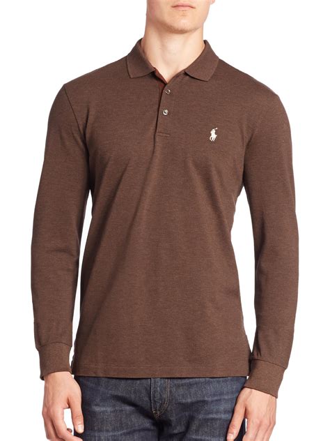 Polo Ralph Lauren Long Sleeve Cotton Polo Shirt In Brown For Men Lyst