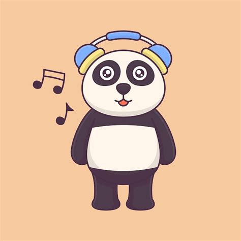 Premium Vector Cute Panda Wearing Headphones Listening To A Song