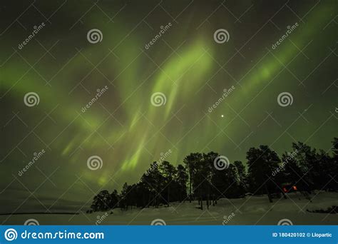 Northern Lights In Inari Lake Lapland Northern Finland Stock Photo