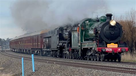 Australian Steam Locomotives 3526 And 3642 Passing Spring Hill Heading