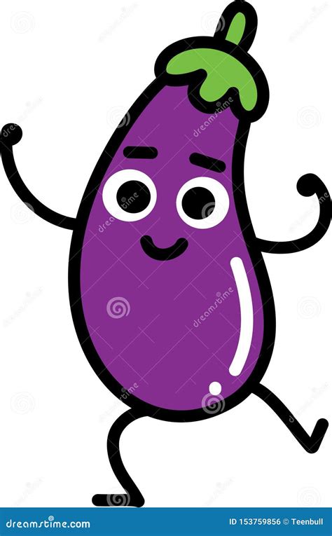 Eggplant Emoji Cartoon Character Dancing And Smiling Funny Vector