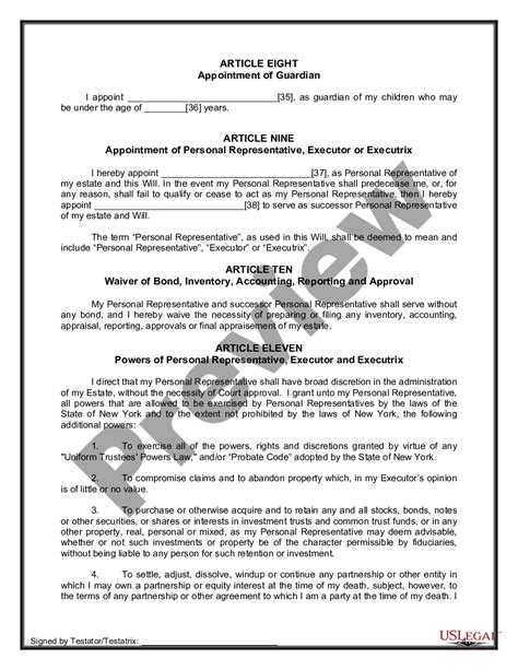 New York Legal Last Will And Testament Form For A Single Person With