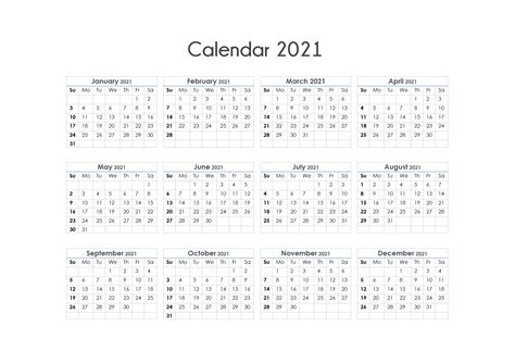 Small 2021 Calendar Printable 2021 Printable Calendar One Page