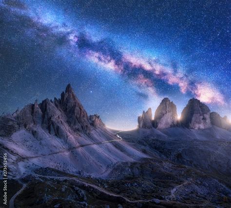 Bright Milky Way Over Mountains At Starry Night In Summer Amazing