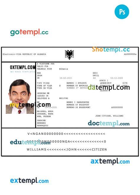 Albanian Electronic Visa PSD Example With Fonts Pretempl
