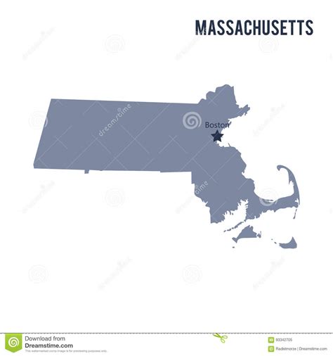 Vector Map State Of Massachusetts Isolated On White Background Stock