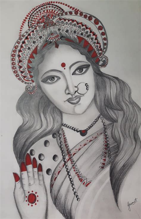 Pencil Sketch Simple Easy Drawing Of Durga Maa Jeddmalloch