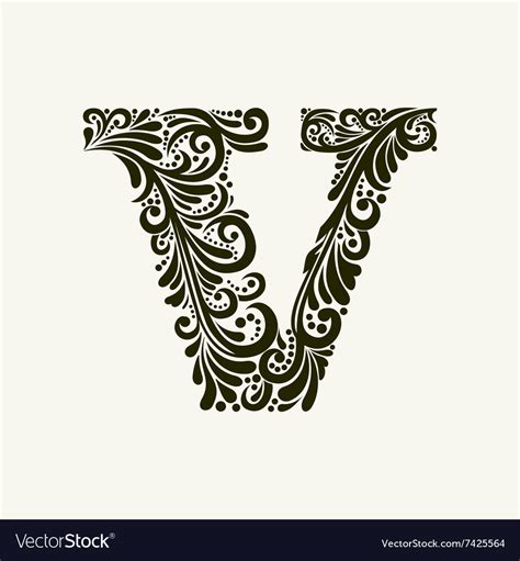 Elegant Capital Letter V In Style Baroque Vector Image