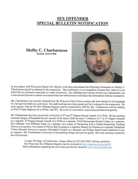 Sex Offender Special Bulletin Notification From The Langlade Co Sheriffs Office Antigo Times