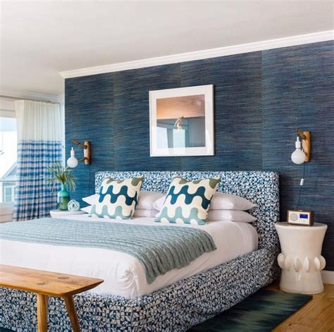 Rachel Reider Grass Cloth Wallpaper Blue Bedroom Modern Pattern Pillow
