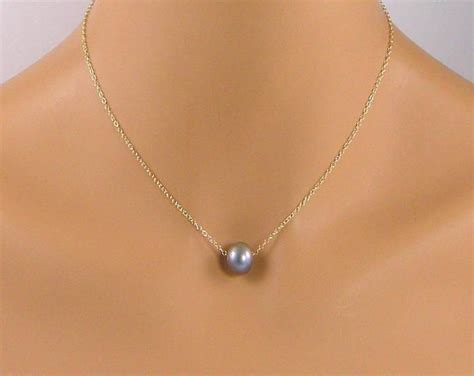 Single Gray Pearl Gold Chain Floating Pearl Necklace One Pearl