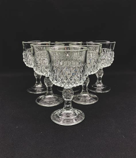 Vintage Indiana Glass Diamond Point Wine Glasses Set Of 6 Etsy