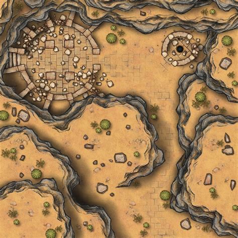 Ruined Shrine In A Desert Canyon Battlemap 40x40 2048x2048 R