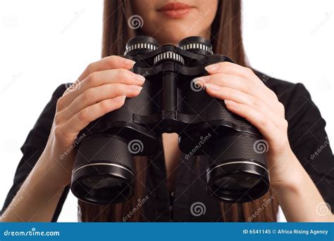 Business Woman With Binoculars Stock Image Image Of Girl Business