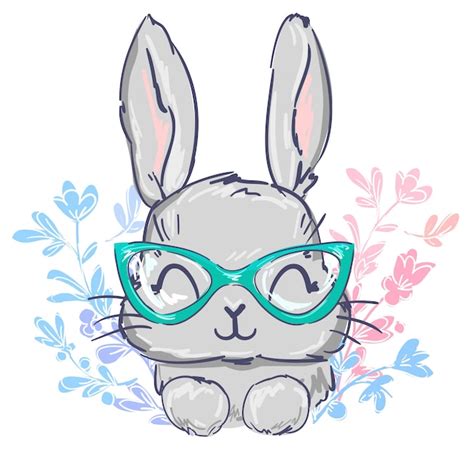 Premium Vector Hand Drawn Cute Rabbit In Glasses