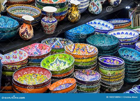 Collection Of Turkish Ceramics On Sale At The Grand Bazaar In Istanbul