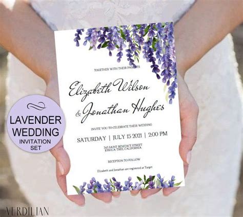 Diy Lavender Wedding Invitation Template Suite Purple Floral Etsy